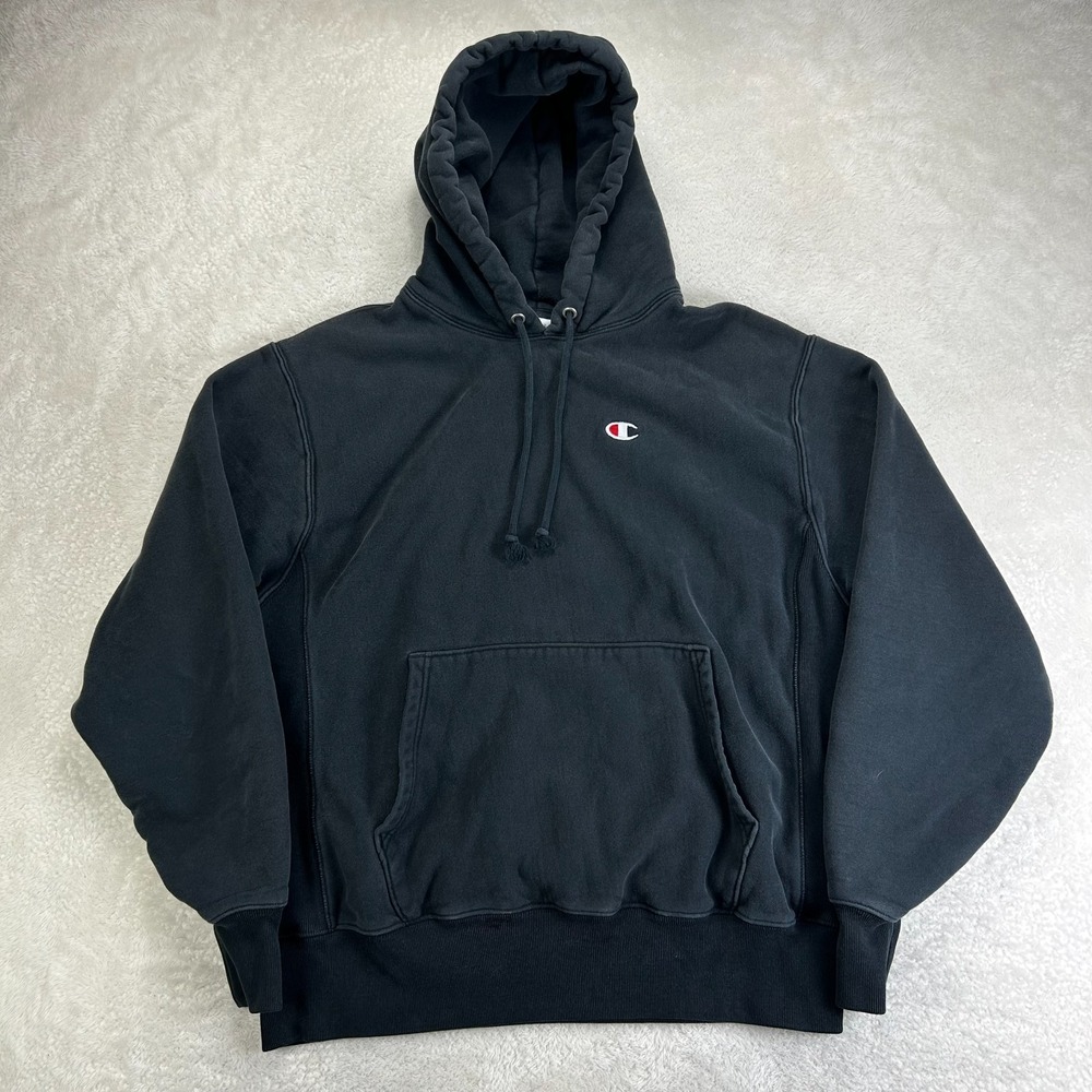 Champion Reverse Weave Pullover Hoodie Mens L Black Kangaroo Pocket Long Sleeve